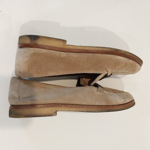 Escada Shoes Womens 8.5 Beige Tan Velvet Loafers Flats Moccasin Logo Rubber Sole - Picture 7 of 10